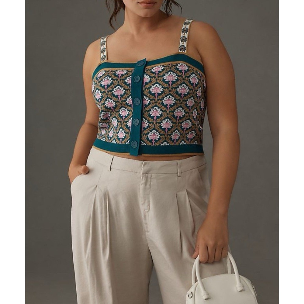 Anthropologie Maeve Square Neck Crop Sweater Tank Size XL Boho Sleeveless - Picture 3 of 11